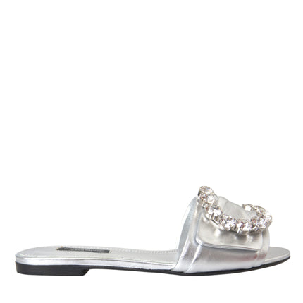 Silver Crystal Leather Flats Sandals Shoes