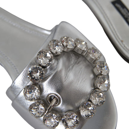 Silver Crystal Leather Flats Sandals Shoes