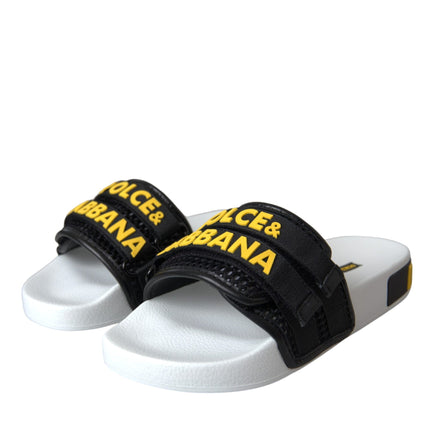 White Black Logo Beachwear Flats Sandals Shoes