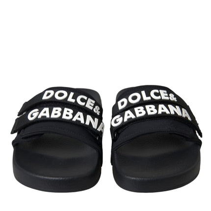 Black Logo Beachwear Flats Sandals Shoes