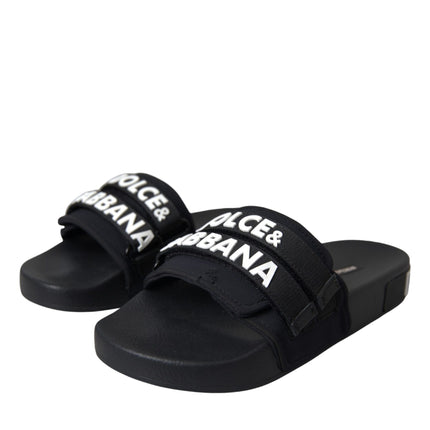 Black Logo Beachwear Flats Sandals Shoes