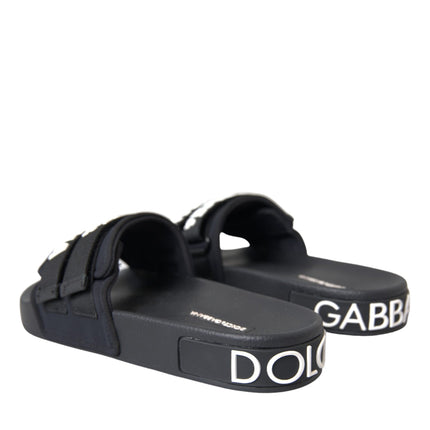 Black Logo Beachwear Flats Sandals Shoes