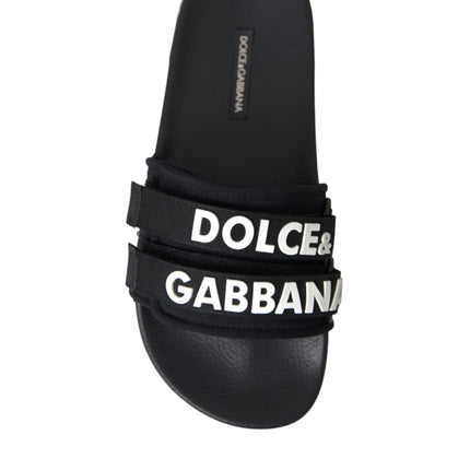 Black Logo Beachwear Flats Sandals Shoes