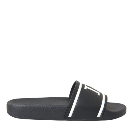 Black Leather I Love D&G Sandals Slides Shoes