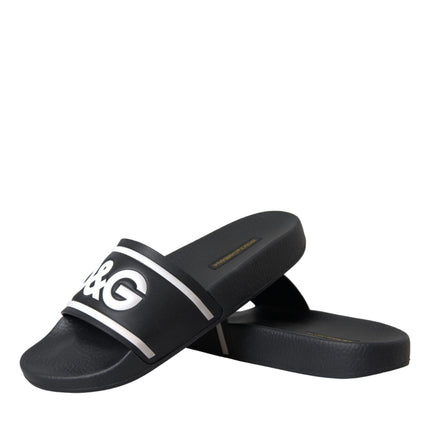 Black Leather I Love D&G Sandals Slides Shoes