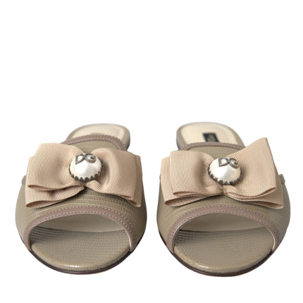 Beige Logo Pearl Flats Sandals Slides Shoes