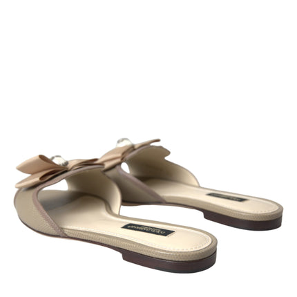 Beige Logo Pearl Flats Sandals Slides Shoes