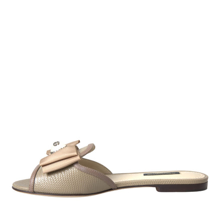 Beige Logo Pearl Flats Sandals Slides Shoes