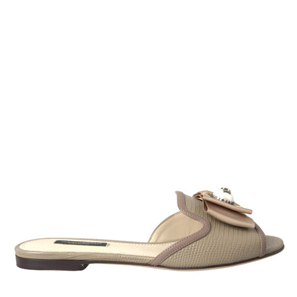 Beige Logo Pearl Flats Sandals Slides Shoes