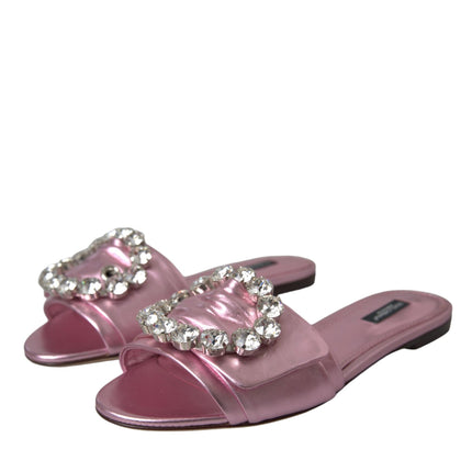 Pink Crystal Leather Flats Sandals Shoes