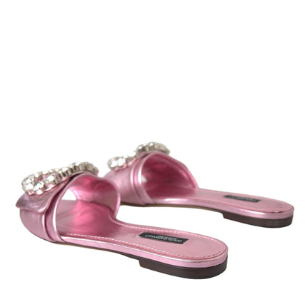 Pink Crystal Leather Flats Sandals Shoes