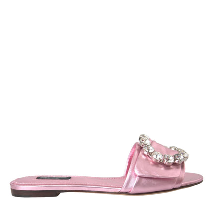 Pink Crystal Leather Flats Sandals Shoes