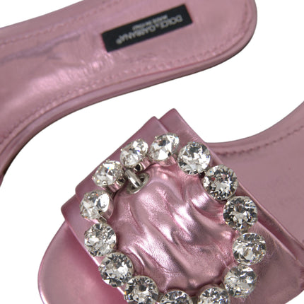 Pink Crystal Leather Flats Sandals Shoes