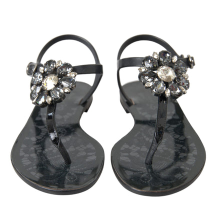 Black Crystal Flats Sandals Flip Flops Shoes