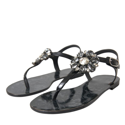 Black Crystal Flats Sandals Flip Flops Shoes