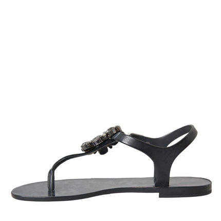 Black Crystal Flats Sandals Flip Flops Shoes