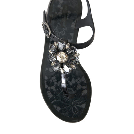 Black Crystal Flats Sandals Flip Flops Shoes