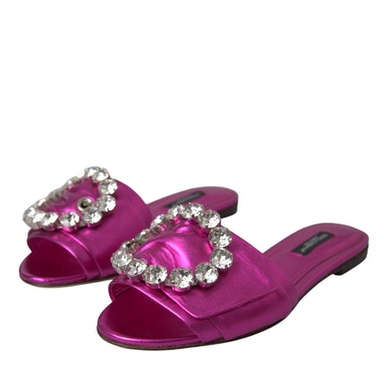 Fuchsia Crystal Leather Flats Sandals Shoes