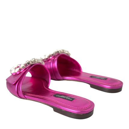 Fuchsia Crystal Leather Flats Sandals Shoes