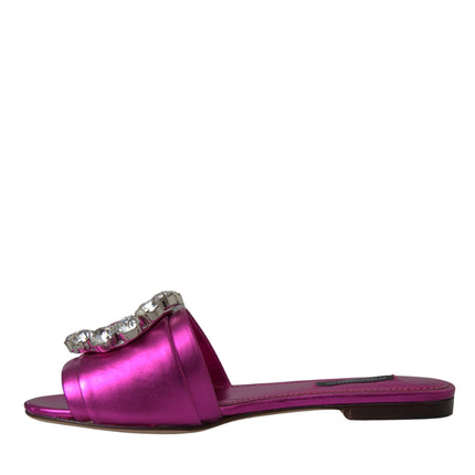 Fuchsia Crystal Leather Flats Sandals Shoes