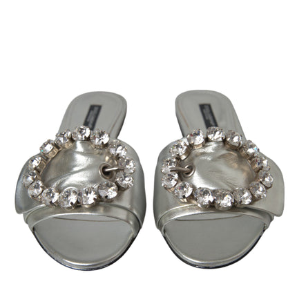 Silver Crystal Leather Flats Sandals Shoes