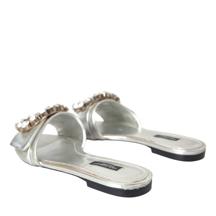 Silver Crystal Leather Flats Sandals Shoes