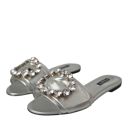 Silver Crystal Leather Flats Sandals Shoes