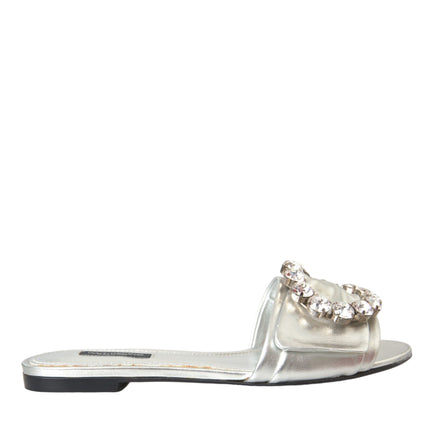 Silver Crystal Leather Flats Sandals Shoes