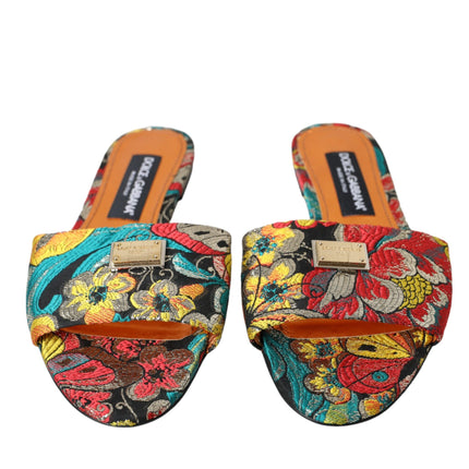 Multicolor Floral Brocade Logo Flats Sandals Shoes