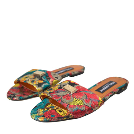 Multicolor Floral Brocade Logo Flats Sandals Shoes