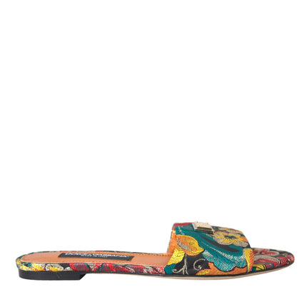 Multicolor Floral Brocade Logo Flats Sandals Shoes