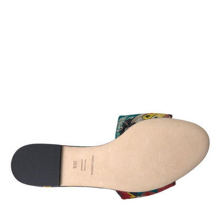 Multicolor Floral Brocade Logo Flats Sandals Shoes