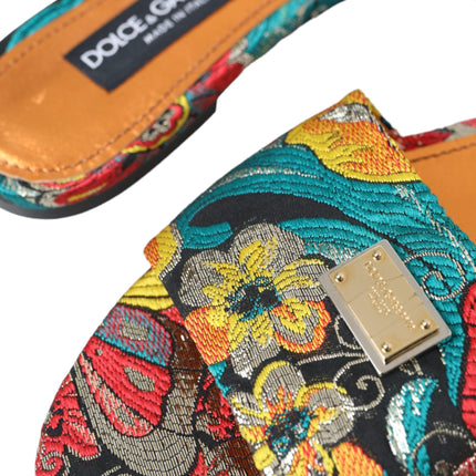 Multicolor Floral Brocade Logo Flats Sandals Shoes