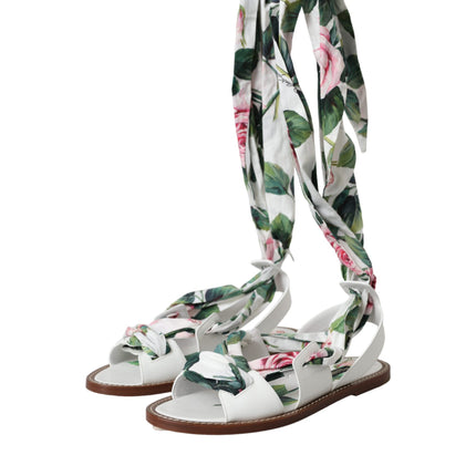 Multicolor Floral Print Ankle Wrap Sandals Shoes