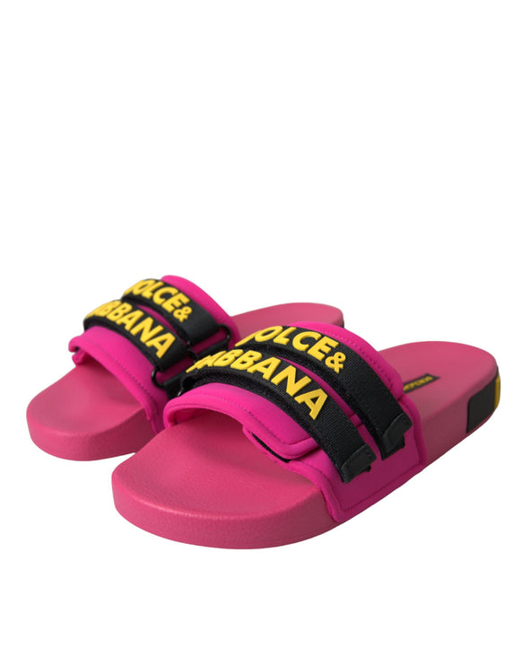 Pink Black Logo Beachwear Flats Sandals Shoes