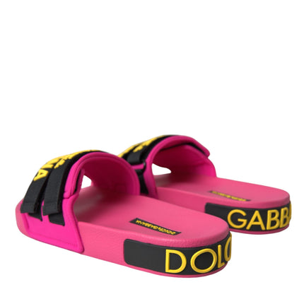 Pink Black Logo Beachwear Flats Sandals Shoes