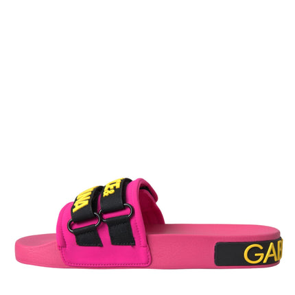 Pink Black Logo Beachwear Flats Sandals Shoes