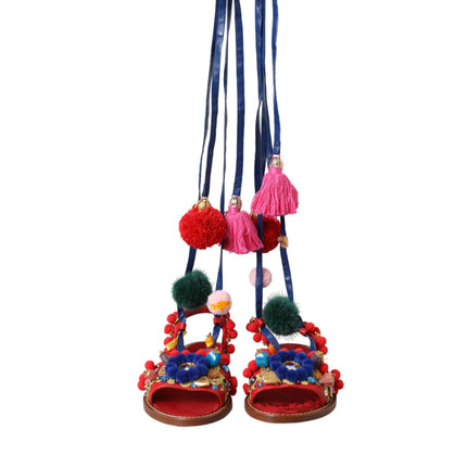 Multicolor Pom Pom Fur Wrap Sandals Shoes