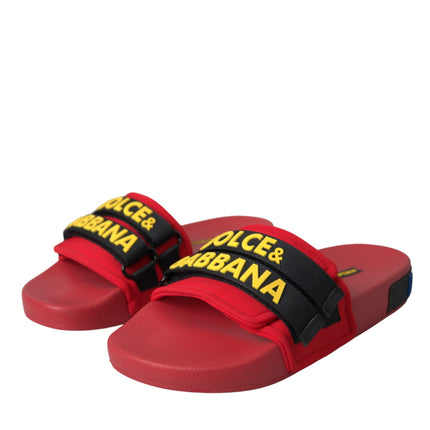 Red Black Logo Beachwear Flats Sandals Shoes