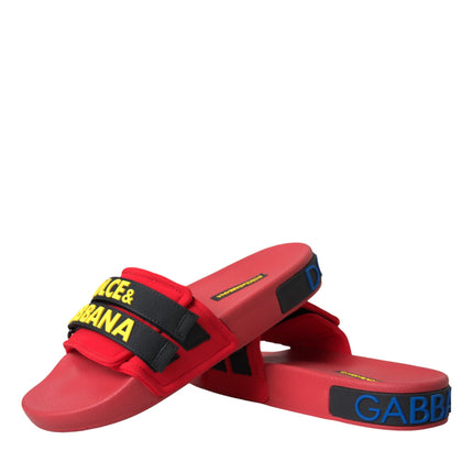 Red Black Logo Beachwear Flats Sandals Shoes