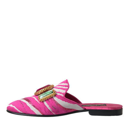 Pink Jacquard Crystal Mule Flat Sandals Shoes