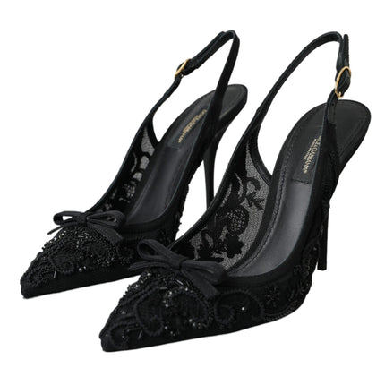 Black Tulle Ricamo Heels Slingbacks Shoes