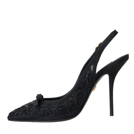 Black Tulle Ricamo Heels Slingbacks Shoes