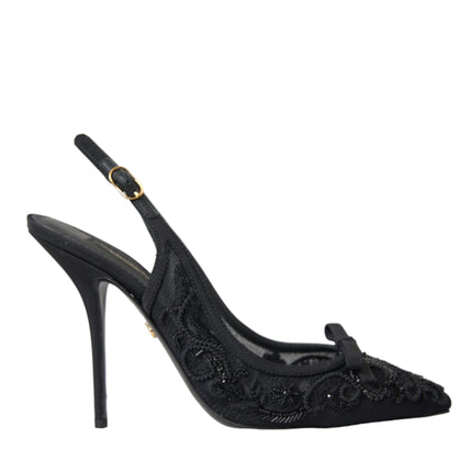 Black Tulle Ricamo Heels Slingbacks Shoes