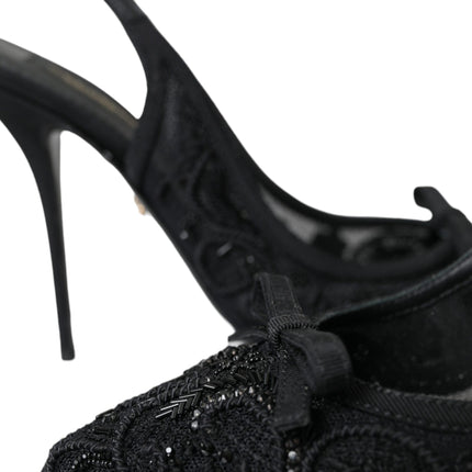 Black Tulle Ricamo Heels Slingbacks Shoes