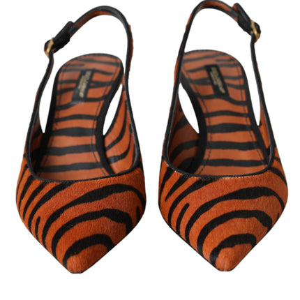 Black Orange Zebra Leather Slingbacks Shoes