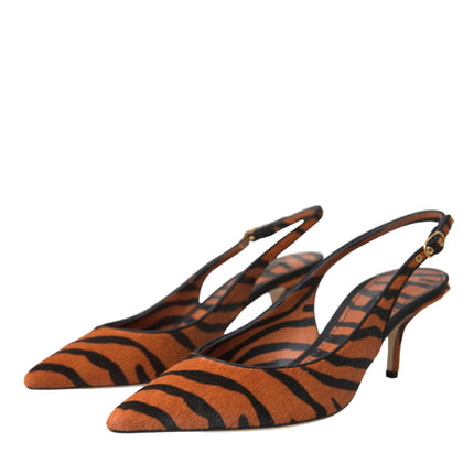 Black Orange Zebra Leather Slingbacks Shoes