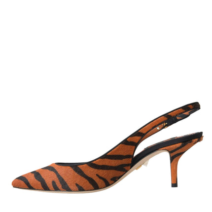 Black Orange Zebra Leather Slingbacks Shoes