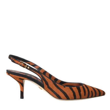 Black Orange Zebra Leather Slingbacks Shoes