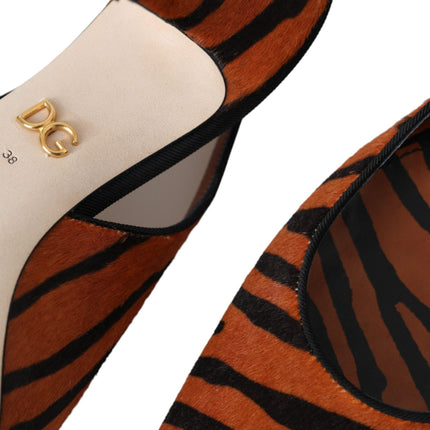 Black Orange Zebra Leather Slingbacks Shoes